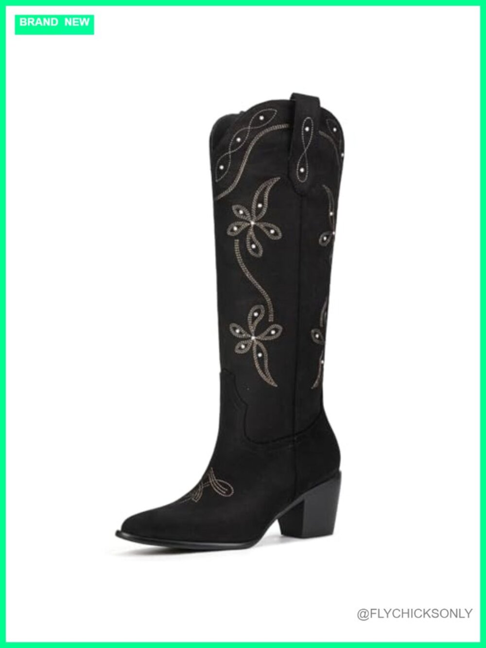 Knee High Western Cowboy Boots Faux Suede Pointed Toe Chunky Heel Women's